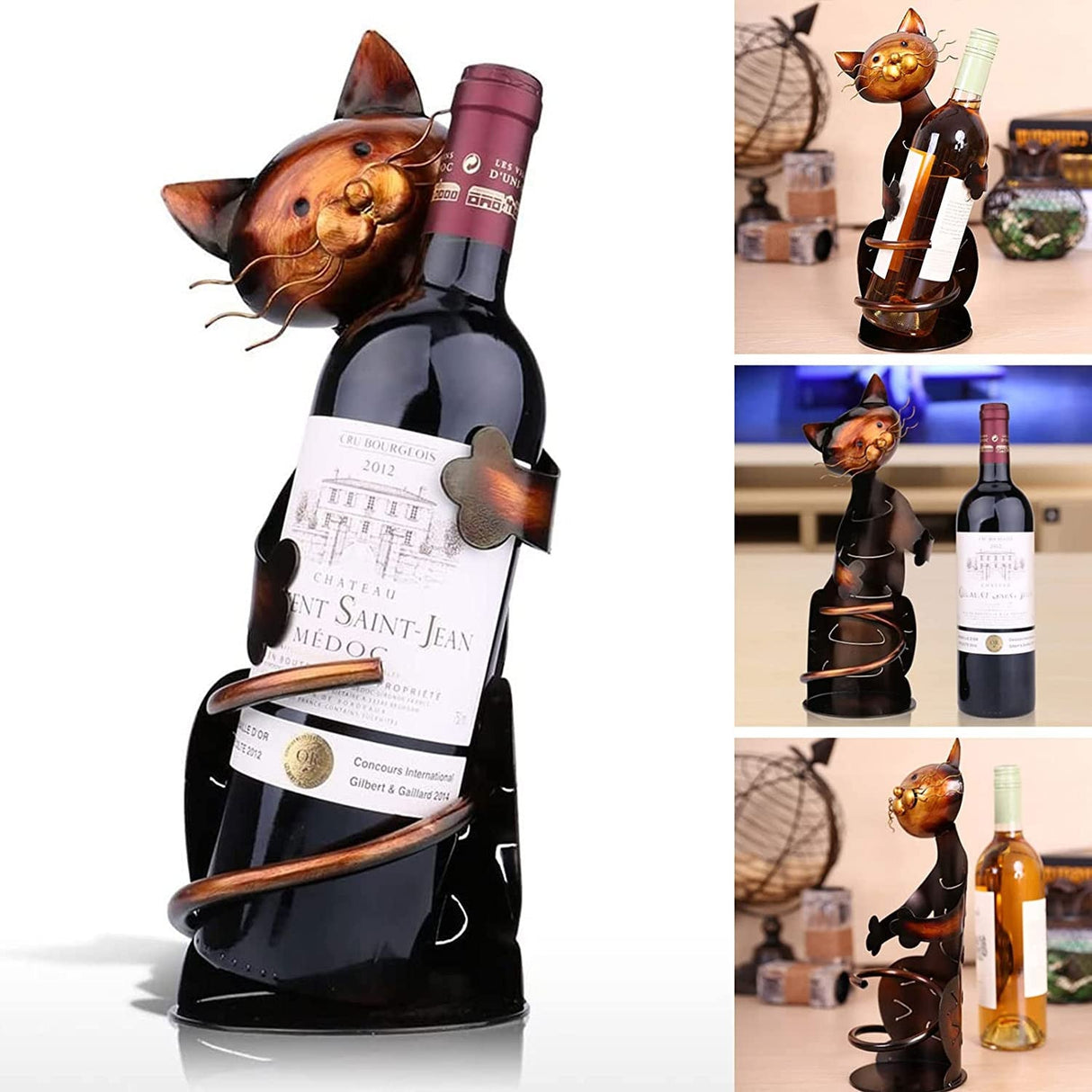 PurrLuxe Umarmende Katze Weinflaschenhalter | Stilvoller Tierdesign Flaschenhalter | Katzenliebhaber Geschenk