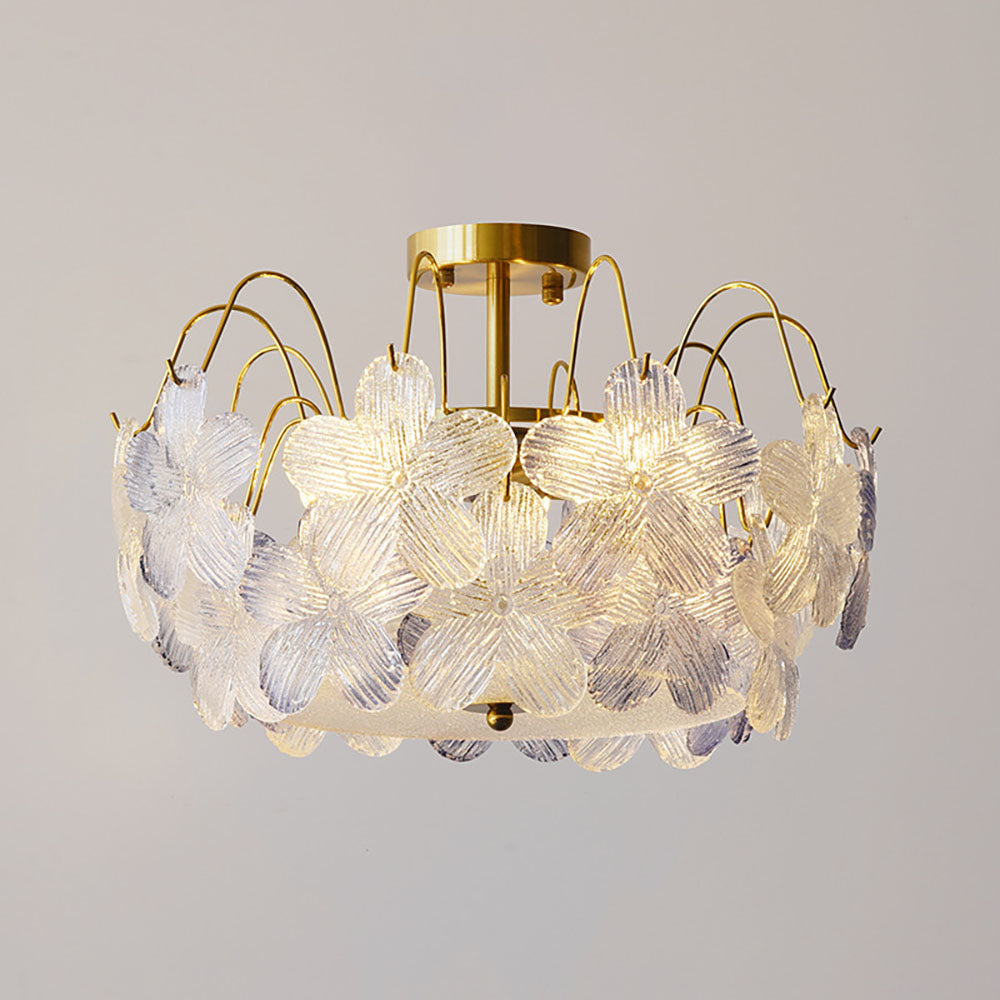 BrightBloom Vintage Buntglas-Kronleuchter | Blumenform | Wohnzimmerlampe | Elegante Beleuchtung