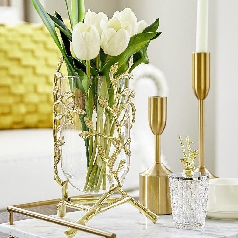 GoldenAura Blättervase | Goldene Deko-Vase | Handgefertigte Keramikvase | Elegantes Wohnaccessoire