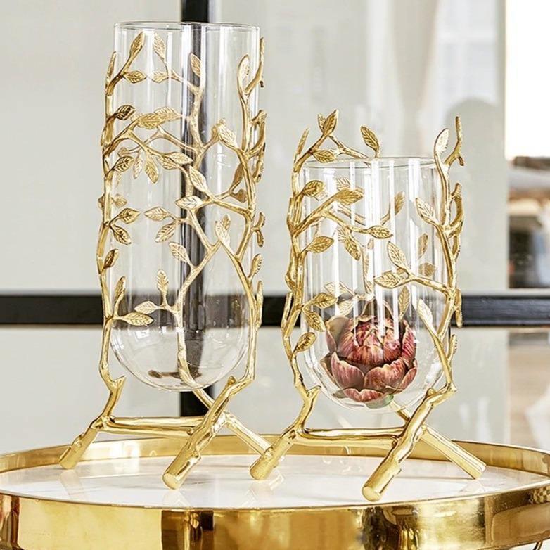 GoldenAura Blättervase | Goldene Deko-Vase | Handgefertigte Keramikvase | Elegantes Wohnaccessoire