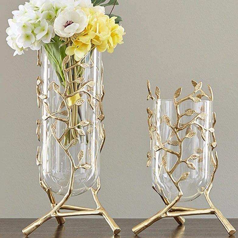 GoldenAura Blättervase | Goldene Deko-Vase | Handgefertigte Keramikvase | Elegantes Wohnaccessoire