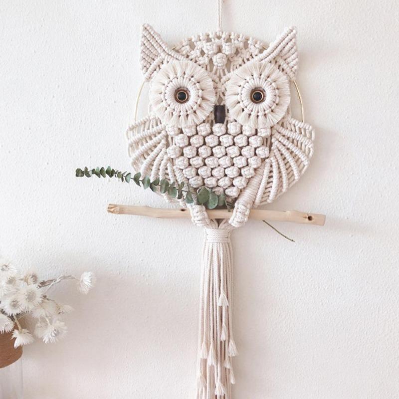 OwlDream Makramee Wandteppich | Handgefertigte Eule Deko | Boho-Wandkunst | Naturtöne