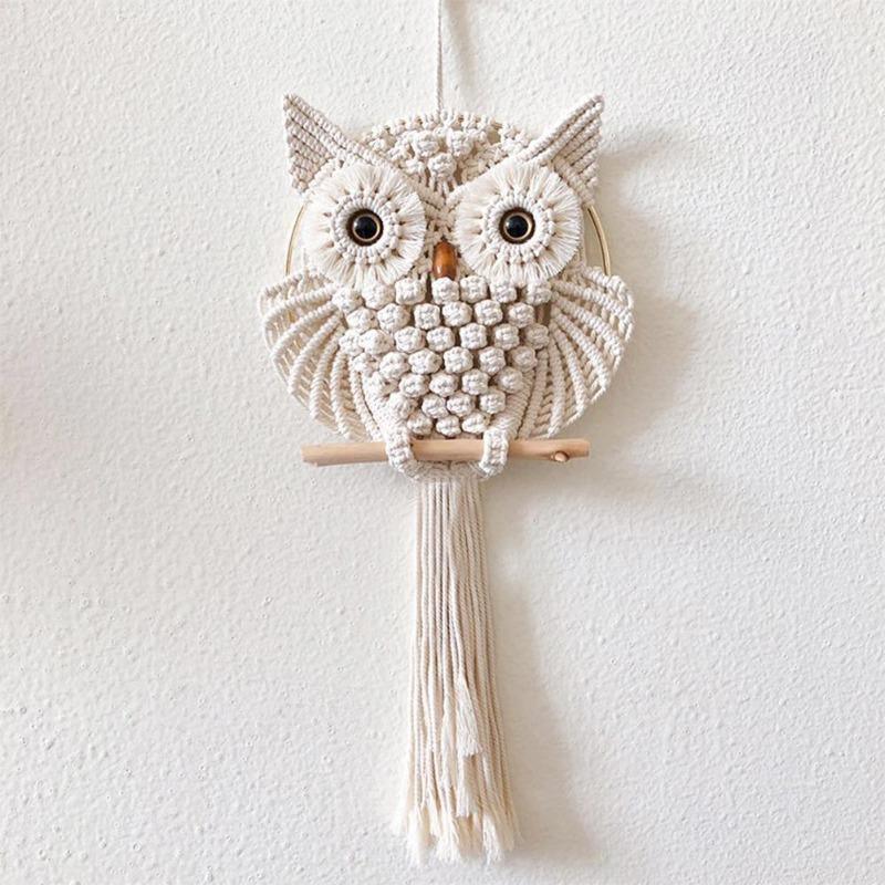 OwlDream Makramee Wandteppich | Handgefertigte Eule Deko | Boho-Wandkunst | Naturtöne
