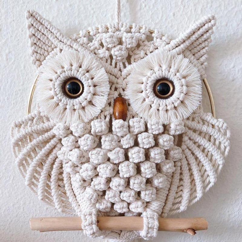 OwlDream Makramee Wandteppich | Handgefertigte Eule Deko | Boho-Wandkunst | Naturtöne