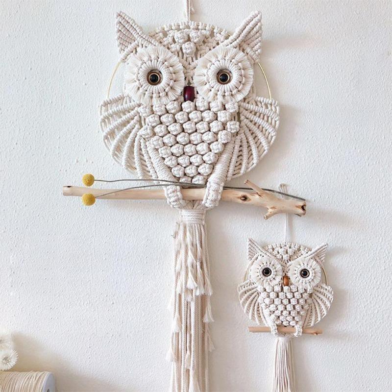 OwlDream Makramee Wandteppich | Handgefertigte Eule Deko | Boho-Wandkunst | Naturtöne