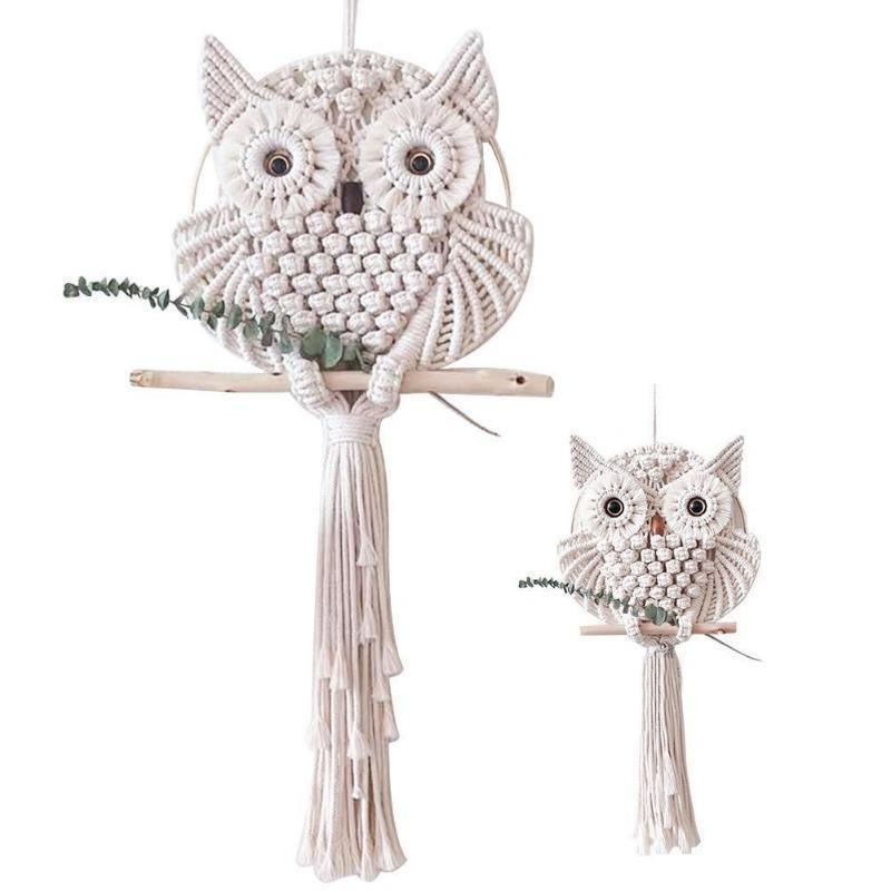OwlDream Makramee Wandteppich | Handgefertigte Eule Deko | Boho-Wandkunst | Naturtöne