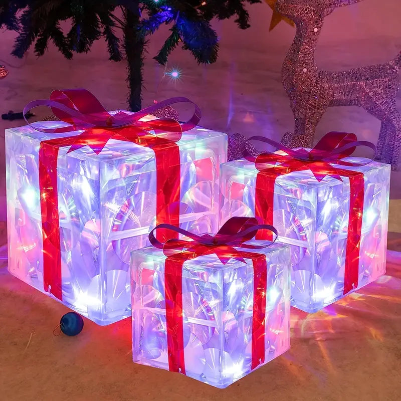 JollyGlow LED Geschenkboxen Set | Weihnachtsbeleuchtung | Deko für Innen & Außen | Set aus 3 Boxen