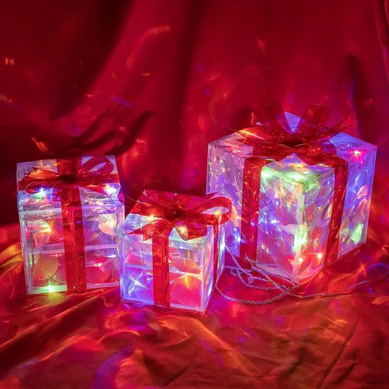 JollyGlow LED Geschenkboxen Set | Weihnachtsbeleuchtung | Deko für Innen & Außen | Set aus 3 Boxen