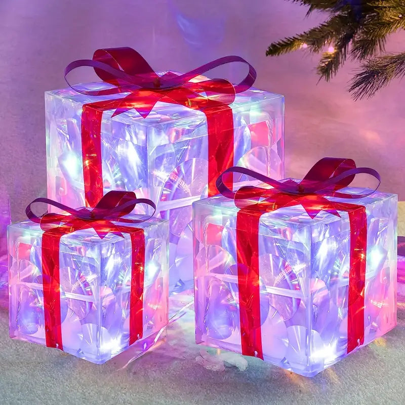 JollyGlow LED Geschenkboxen Set | Weihnachtsbeleuchtung | Deko für Innen & Außen | Set aus 3 Boxen