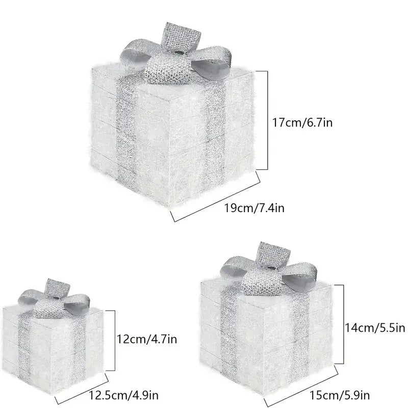 JollyGlow LED Geschenkboxen Set | Weihnachtsbeleuchtung | Deko für Innen & Außen | Set aus 3 Boxen