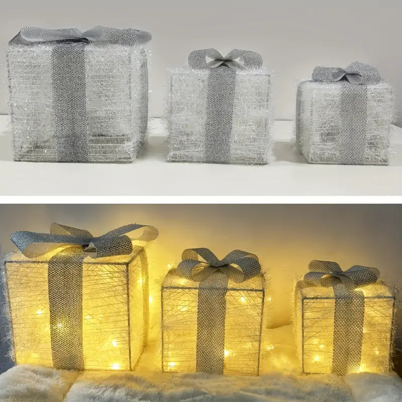 JollyGlow LED Geschenkboxen Set | Weihnachtsbeleuchtung | Deko für Innen & Außen | Set aus 3 Boxen