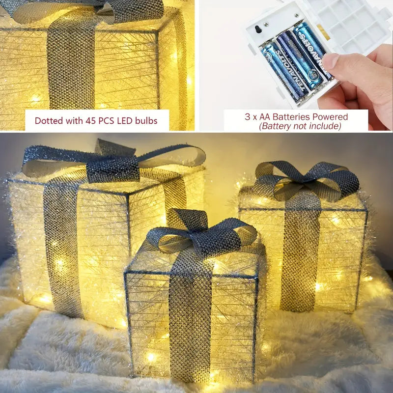 JollyGlow LED Geschenkboxen Set | Weihnachtsbeleuchtung | Deko für Innen & Außen | Set aus 3 Boxen