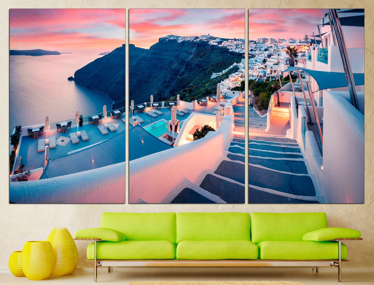 AegeanVista Griechische Wandkunst Leinwand | Santorini Kunstdruck | Große Wanddekoration | Mediterranes Design