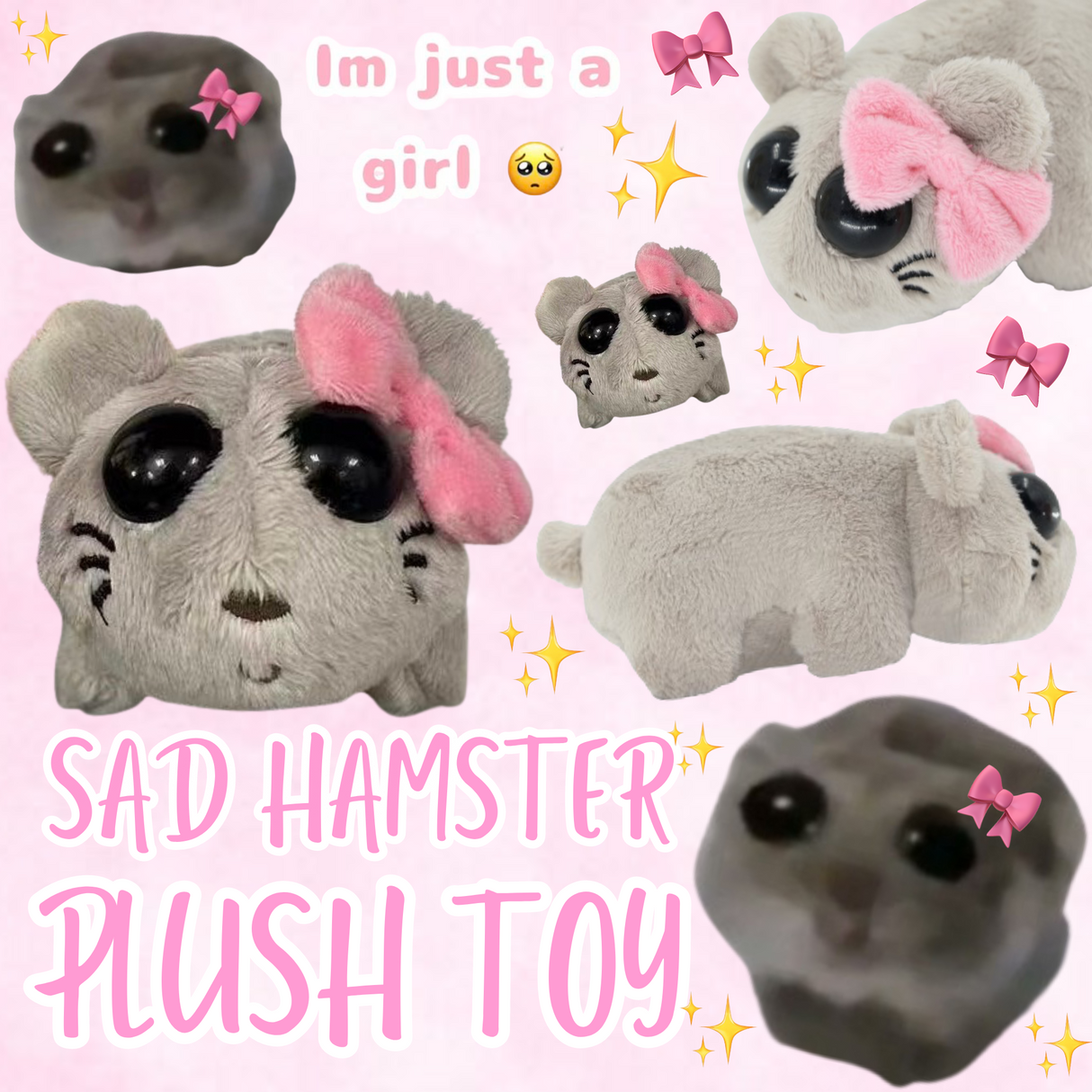 PlushHam Sad Hamster Kuscheltier | Lustiges Meme-Design | Mit oder ohne Sound | Perfekt zum Kuscheln & Verschenken