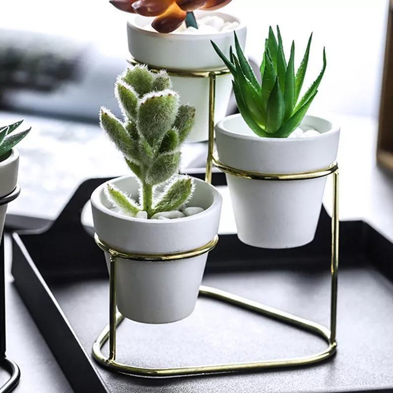 Plantera Ceramic Multi-Planter mit Metallständer | Modernes Design | Stilvolle Pflanzenaufbewahrung