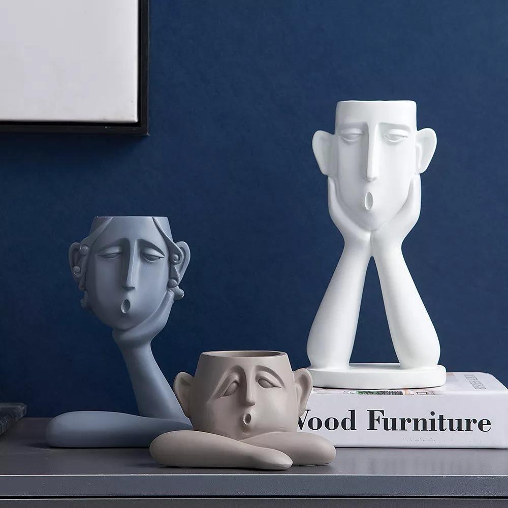 EmotionFaces Keramik Pflanztopf-Skulpturen Trio | Künstlerisches Design | Dekorative Pflanzgefäße