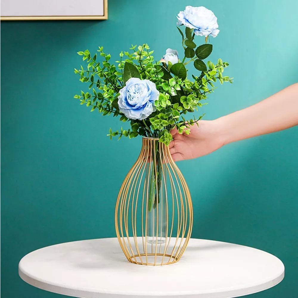 FloraFrame Geometrische Eisen-Vase mit Glasröhre | Minimalistisches Design | Moderne Deko für Zuhause und Büro