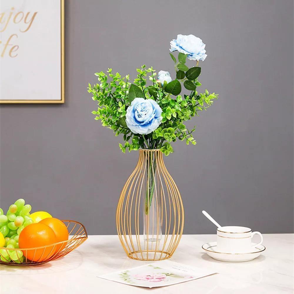 FloraFrame Geometrische Eisen-Vase mit Glasröhre | Minimalistisches Design | Moderne Deko für Zuhause und Büro