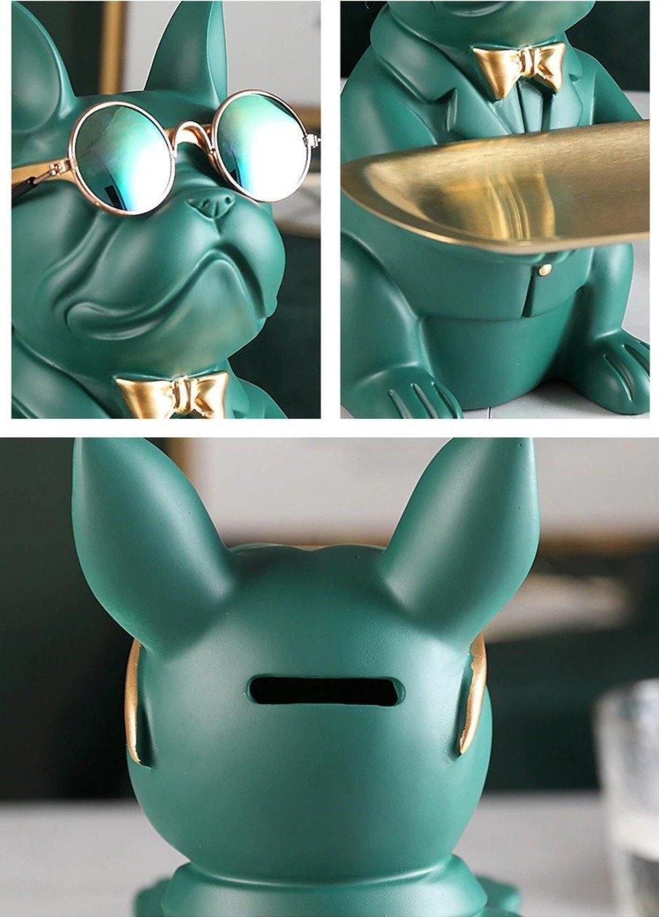 BulldogVault Deko-Spardose mit Tablett | Französische Bulldogge Statue | Stilvoll & Praktisch