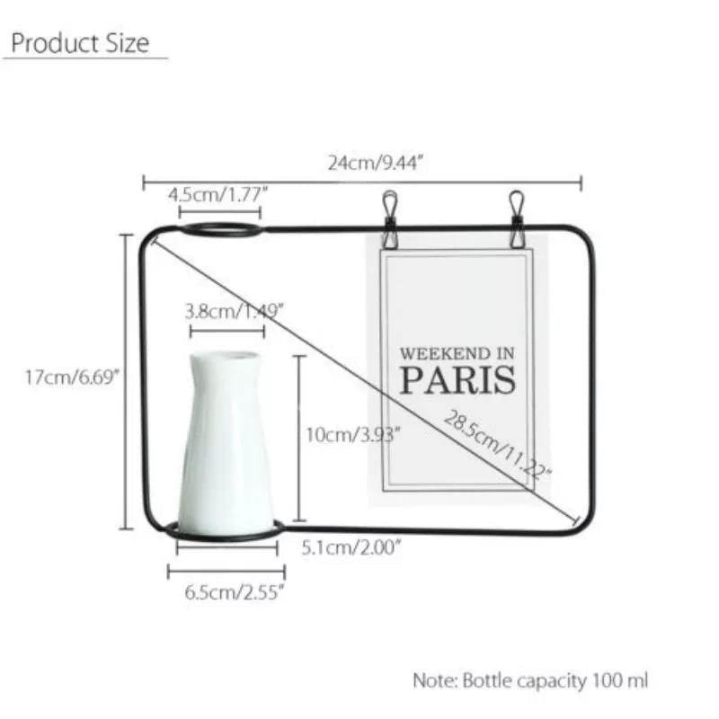 FrameVase - Metall Bilderrahmen mit Keramikvase und Clips | Dekorative Fotoanzeige | Moderne Wohndeko
