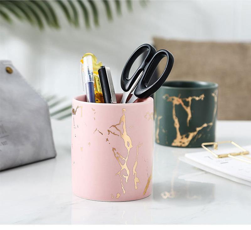 MarbleNest Tischpflanzgefäß | Keramik & Geometrischer Metallständer | Dekoratives Pflanzgefäß für Zuhause