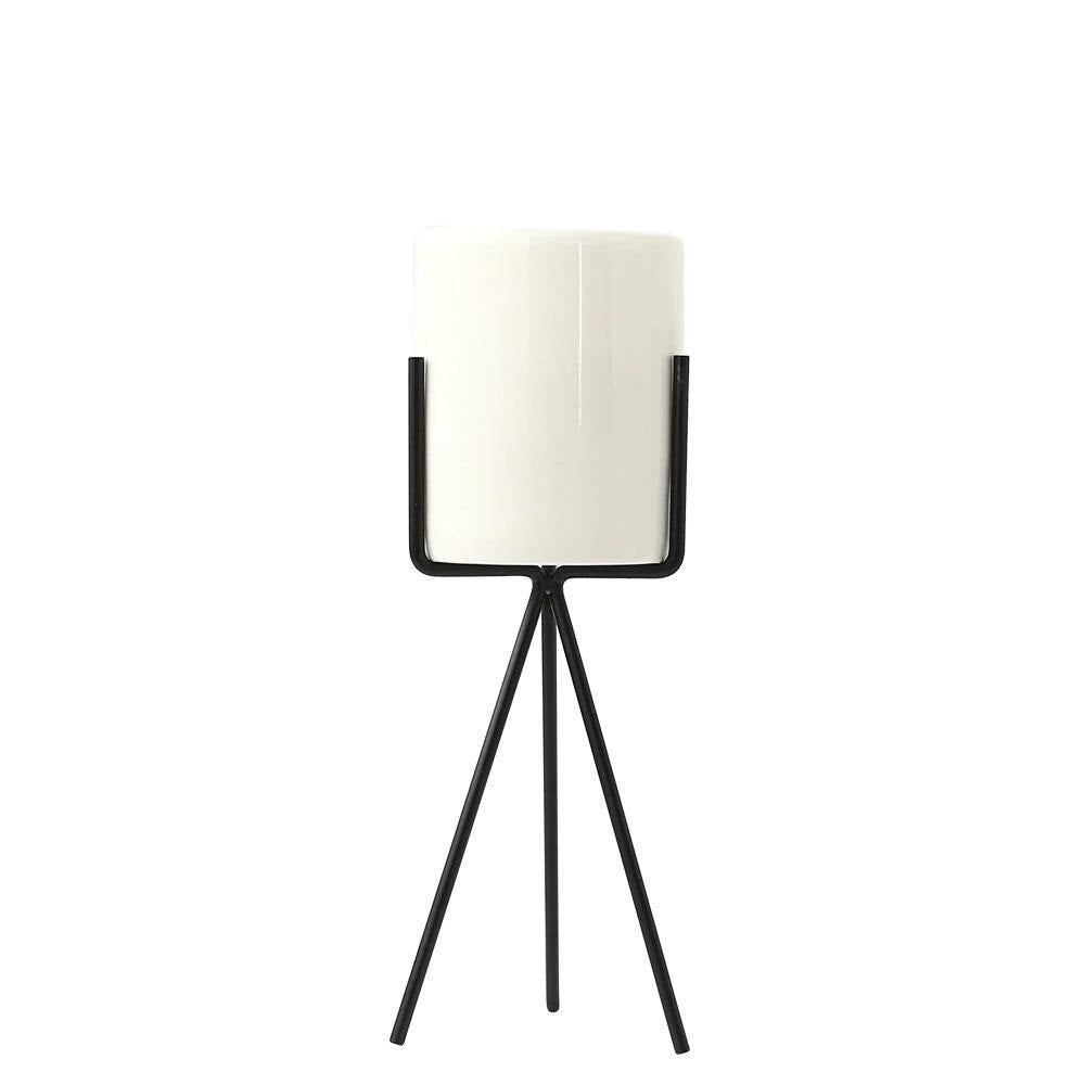 TerraLine Tischpflanzgefäß aus Keramik mit geometrischem Metallständer | Modernes Design | Verschiedene Größen