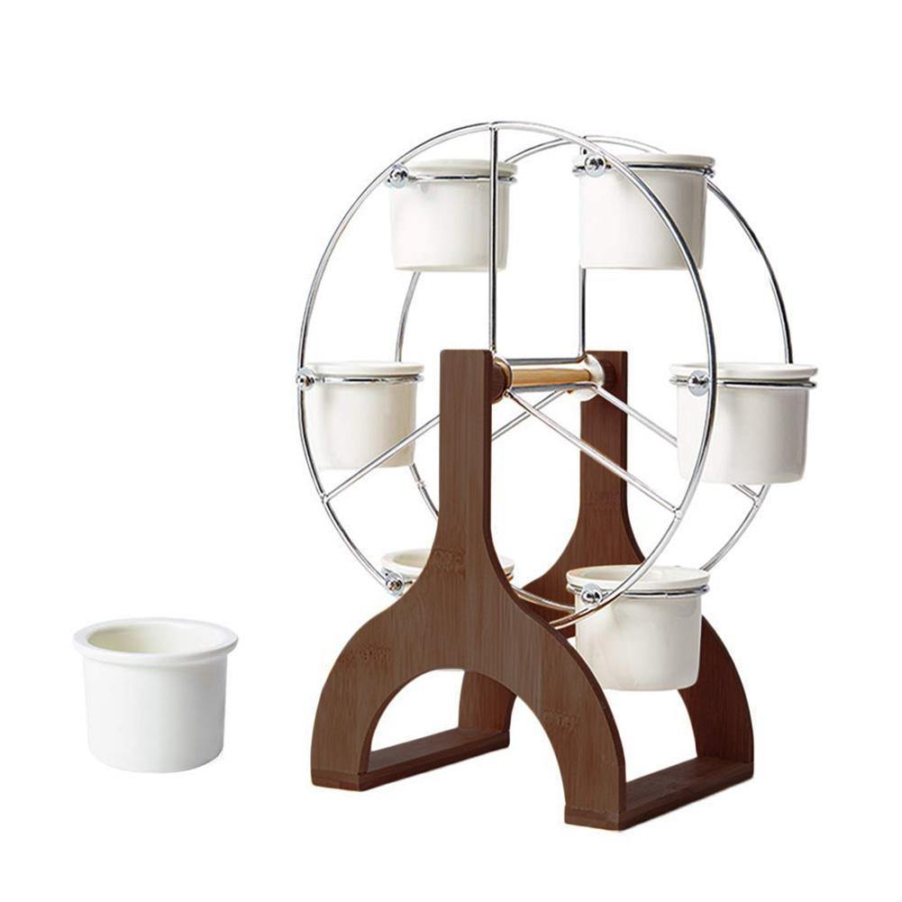 PlanterWheel Holz-Karussell mit Keramik Sukkulententöpfen | Stilvolle Pflanzen-Deko | Rotierende Eleganz