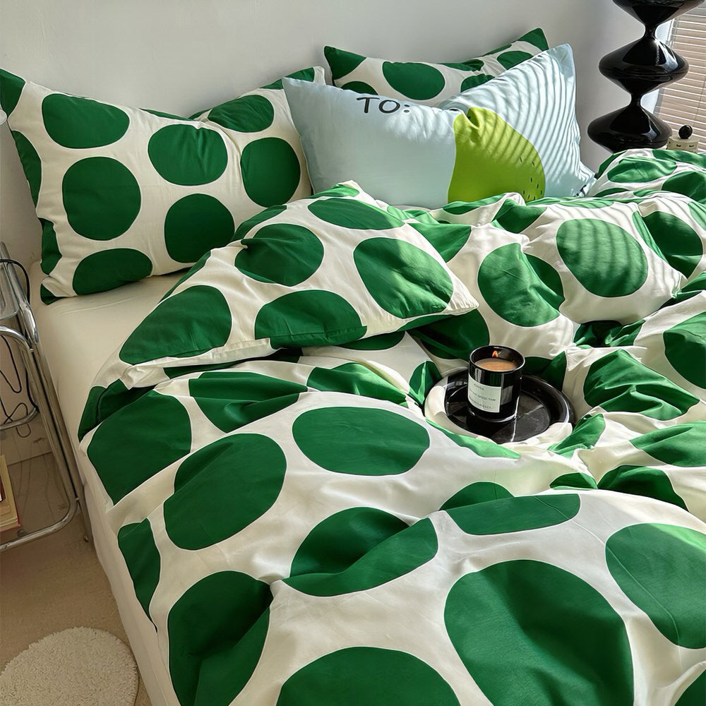 DotLuxe Grünes Polka-Punkt-Bettwäsche-Set | Weiche Baumwolle | Modernes Design für Ihr Schlafzimmer