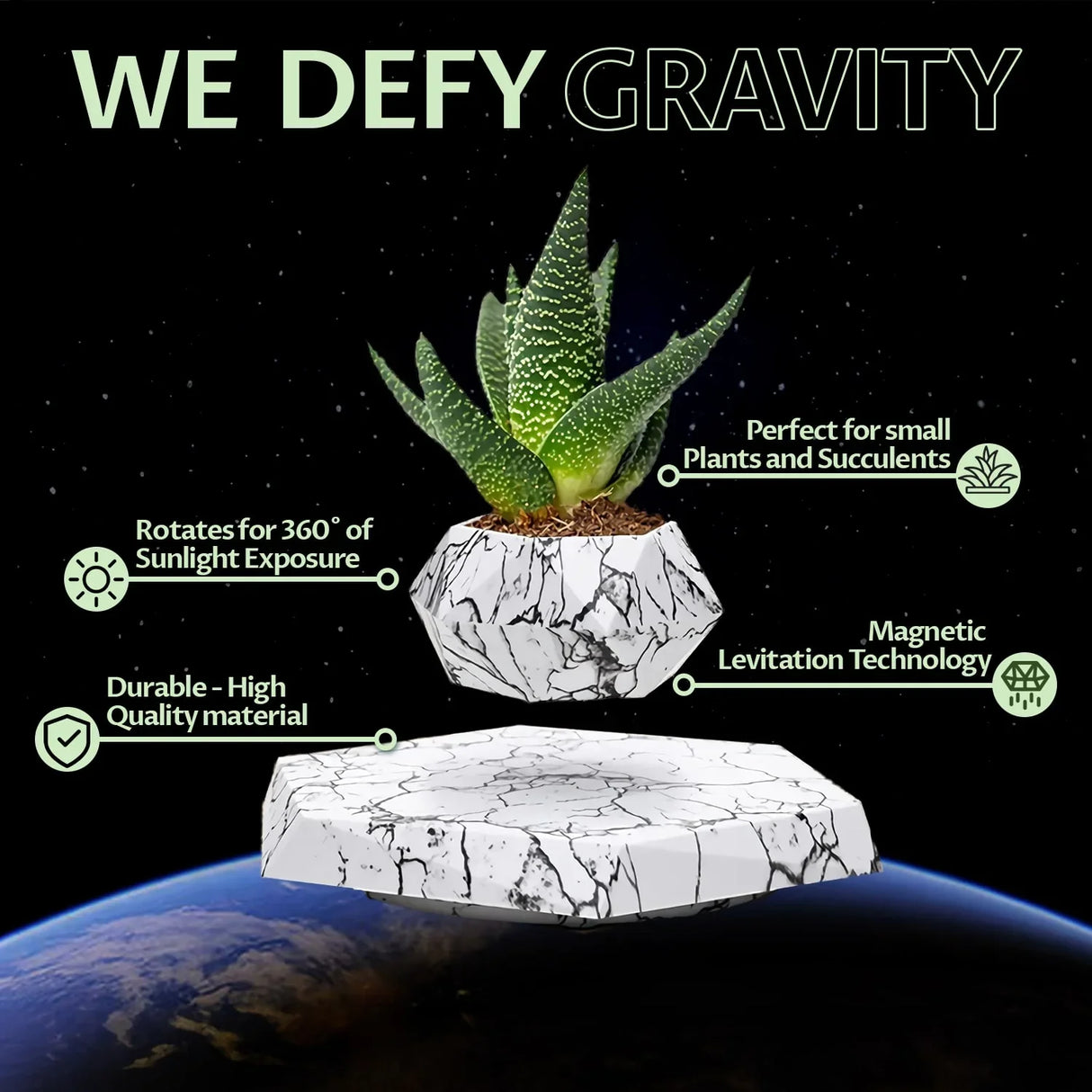 LeviPot Schwebender Blumentopf | Elegantes Design | Magnetisches Pflanzgefäß | Deko für Zuhause