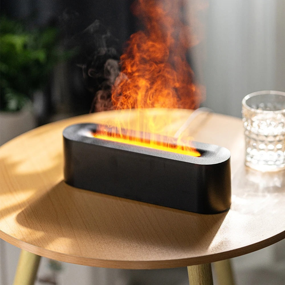FlameMist Feuer-Luftbefeuchter | Innovativer LED-Humidifier | Aromatherapie | Entspannungslicht für Zuhause und Büro