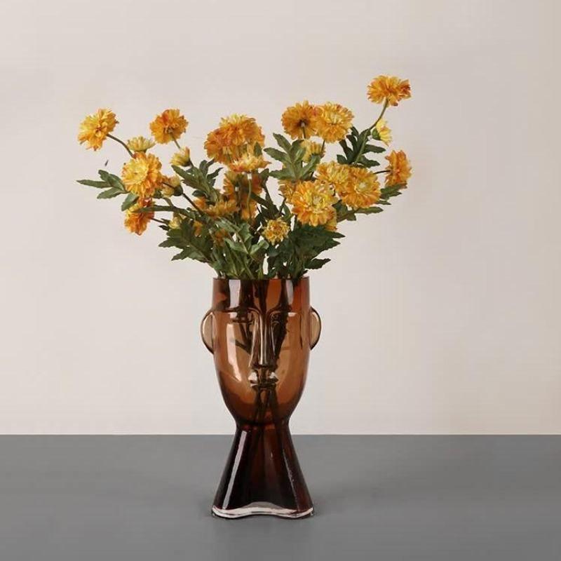Visari Glas Vase mit Gesichtsmotiv | Handgefertigt | Kunstvolles Design | Dekoration für Zuhause