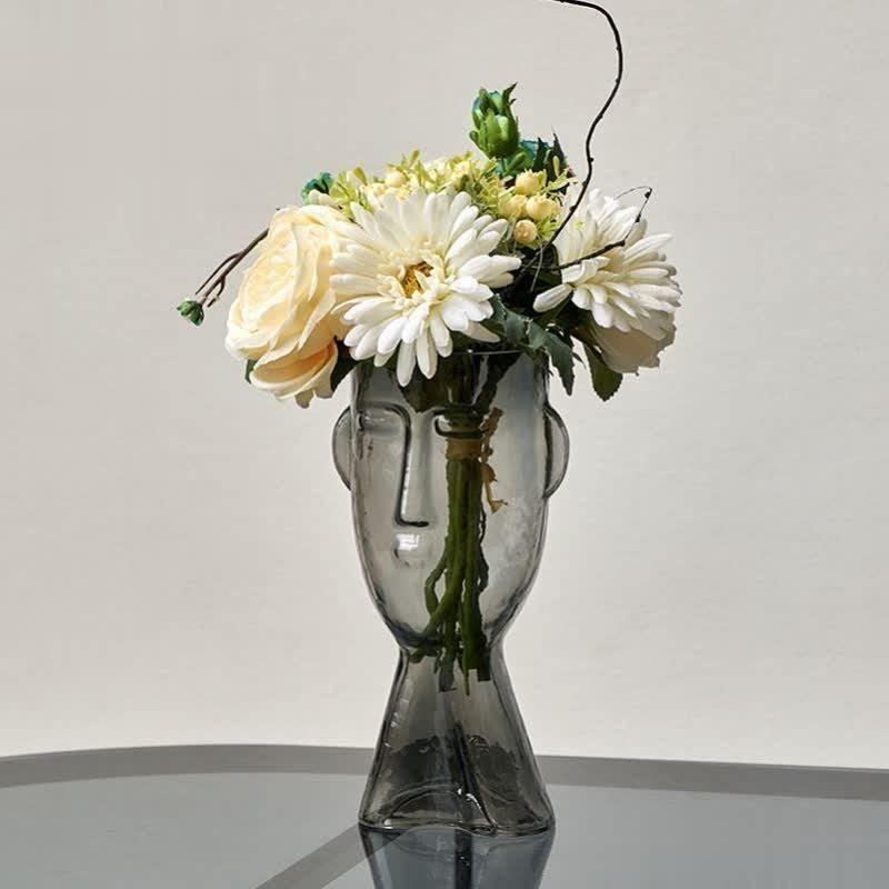 Visari Glas Vase mit Gesichtsmotiv | Handgefertigt | Kunstvolles Design | Dekoration für Zuhause