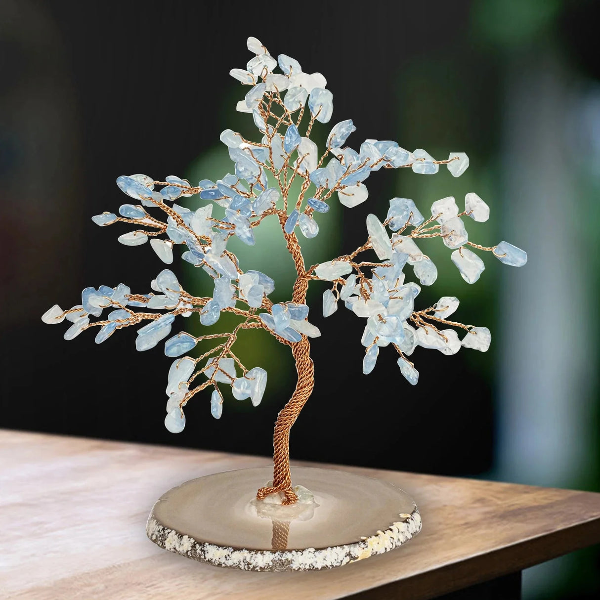 GemTree Aquamarin Edelstein Baum | Natürlicher Heilstein Deko | Glücksbringer für Zuhause & Büro