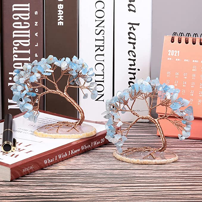 GemTree Aquamarin Edelstein Baum | Natürlicher Heilstein Deko | Glücksbringer für Zuhause & Büro