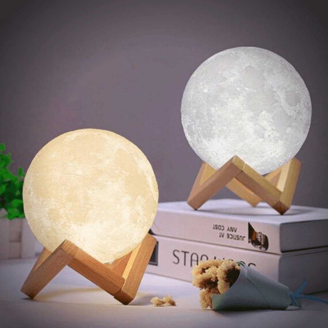 LunaGlow Mondlampe | 3D-gedrucktes LED Stimmungslicht | Kabellos | Dimmbare Nachtlampe | Deko für Zuhause