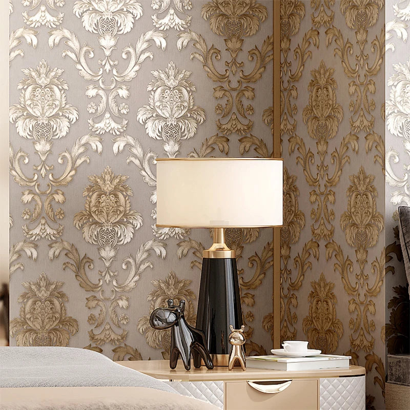 MajestiWall Luxus 3D Damast Tapete | Gold texturiert | Klassisches Design | Elegante Wanddekoration