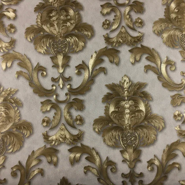 MajestiWall Luxus 3D Damast Tapete | Gold texturiert | Klassisches Design | Elegante Wanddekoration