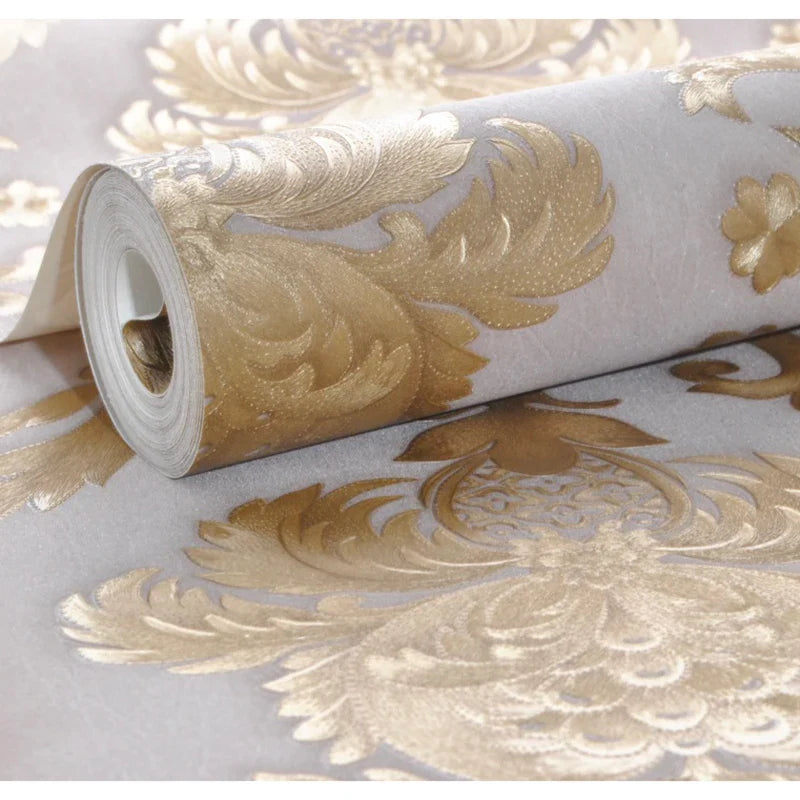 MajestiWall Luxus 3D Damast Tapete | Gold texturiert | Klassisches Design | Elegante Wanddekoration