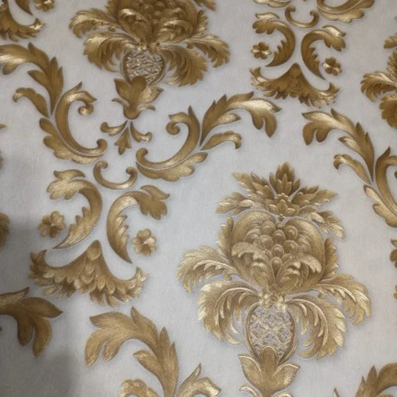 MajestiWall Luxus 3D Damast Tapete | Gold texturiert | Klassisches Design | Elegante Wanddekoration