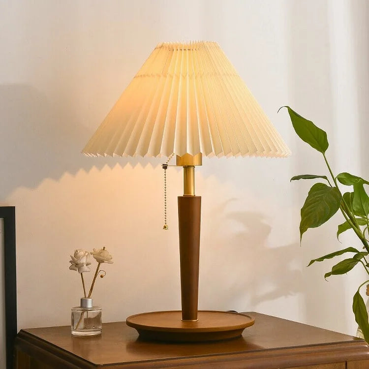 GrainGlow Vintage Tischlampe aus Plissiertem Holz | Stilvolle Beleuchtung | Perfekt für Zuhause