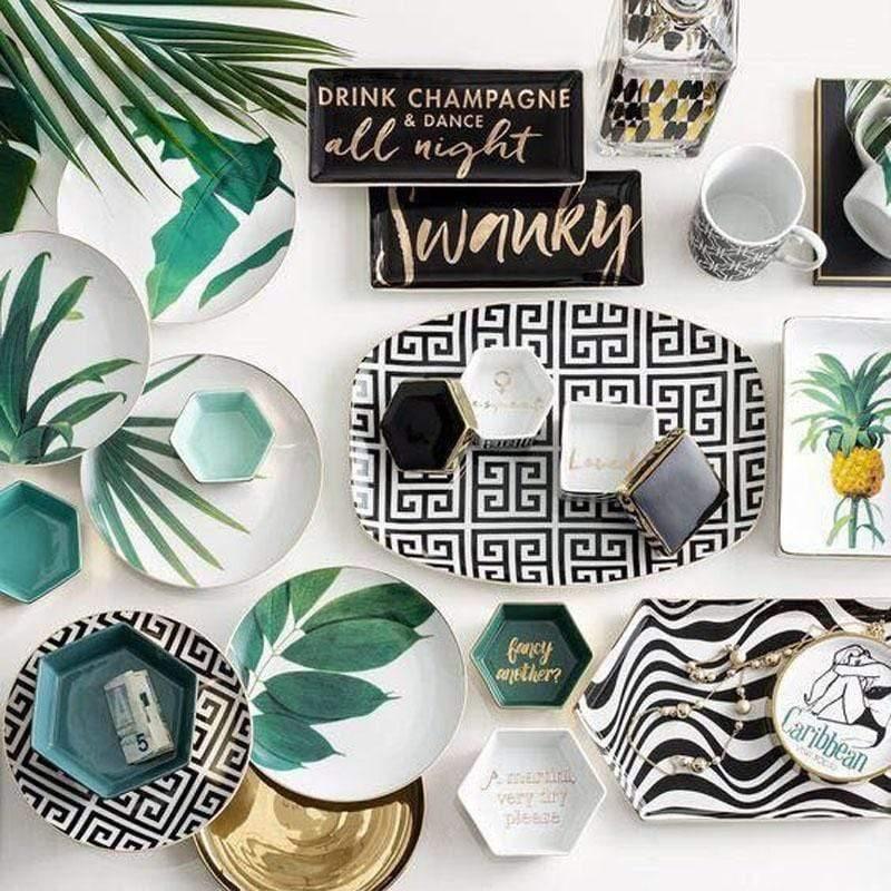 JungleWave Tropisches Keramikgeschirr | Exotisches Design | Hochwertige Teller & Schalen