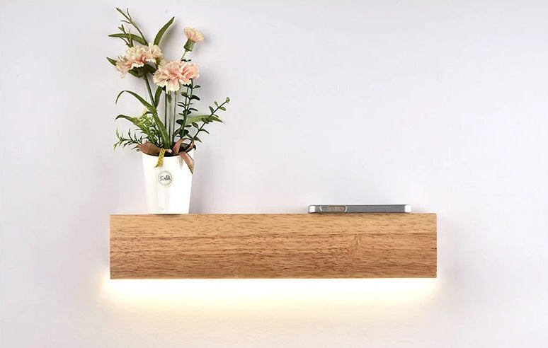 LumaOak Holzregal mit integrierter Lampe | Modernes Design | LED Beleuchtung | Multifunktionale Deko