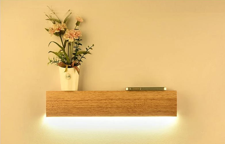 LumaOak Holzregal mit integrierter Lampe | Modernes Design | LED Beleuchtung | Multifunktionale Deko