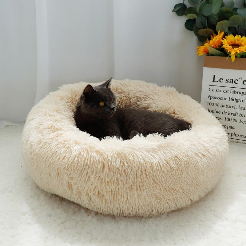 PawNest Beruhigendes Donut-Katzenbett | Rundes Plüsch Nest | Stresslindernd & Gemütlich | Perfekt für Katzen & kleine Hunde