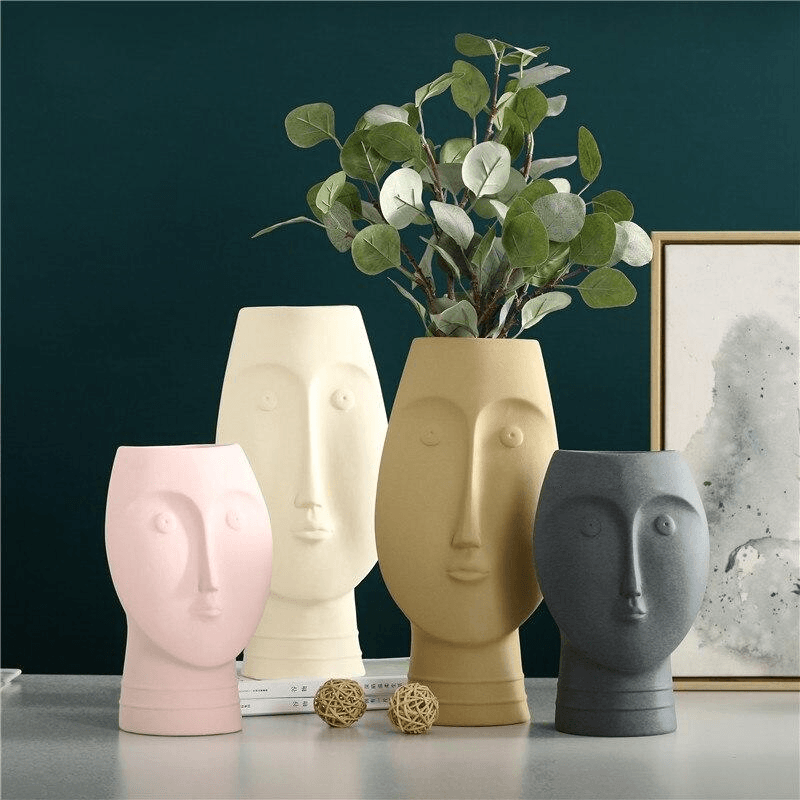 Sculpta Face Design Keramik Vase | Moderne Deko für Wohnzimmer & Büro | Handgefertigte Kunstvasen