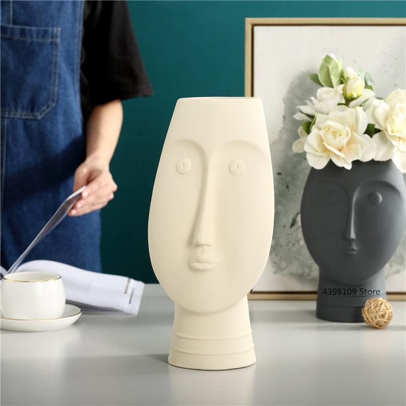 Sculpta Face Design Keramik Vase | Moderne Deko für Wohnzimmer & Büro | Handgefertigte Kunstvasen