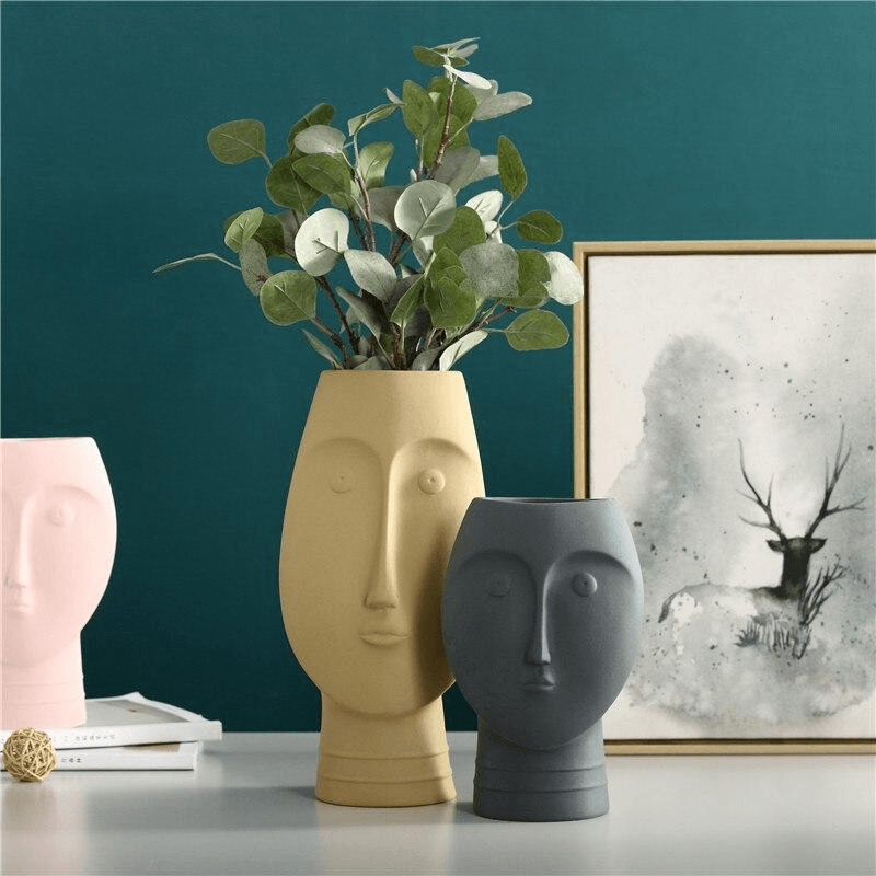 Sculpta Face Design Keramik Vase | Moderne Deko für Wohnzimmer & Büro | Handgefertigte Kunstvasen