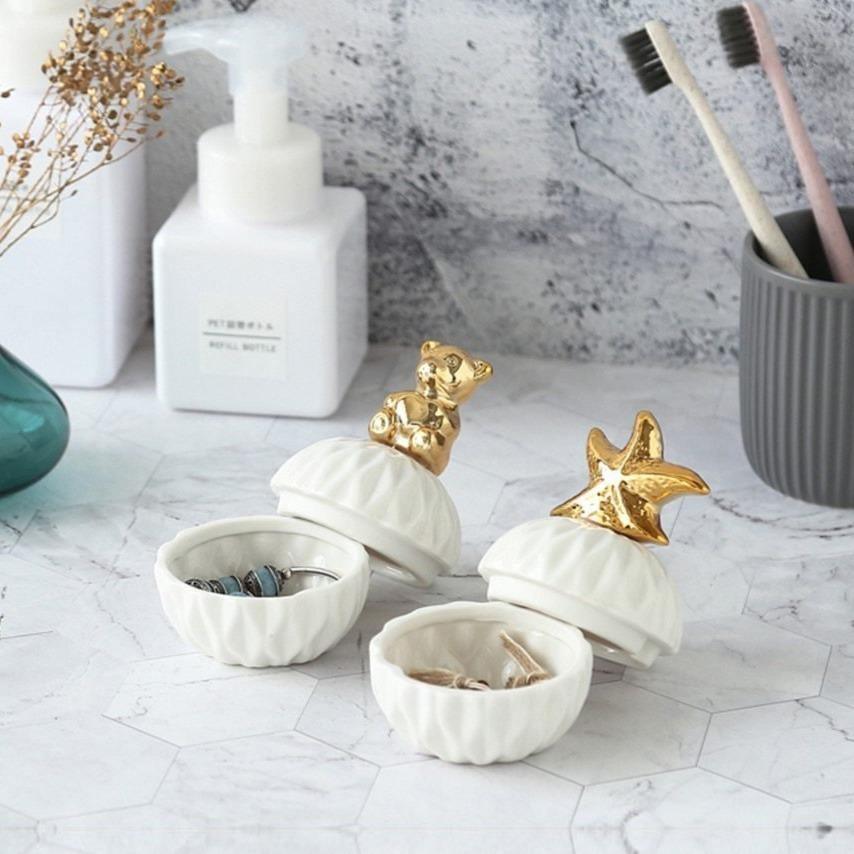 CharmVault Porzellan Schmuckkästchen Weiß & Gold | Elegante Aufbewahrung | Schmuckbox mit Stil