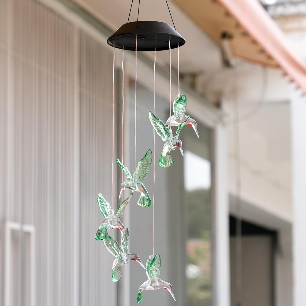 Luminavi LED Windspiel mit Kolibri-Motiv | Solarbetrieben | Farbwechselnde Beleuchtung | Ideal für Garten & Balkon