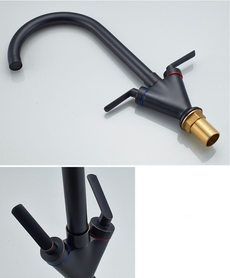 TwistFlow Zwei-Griff-Küchenarmatur | 360° Drehbarer Wasserhahn | Modernes Design & Funktionalität